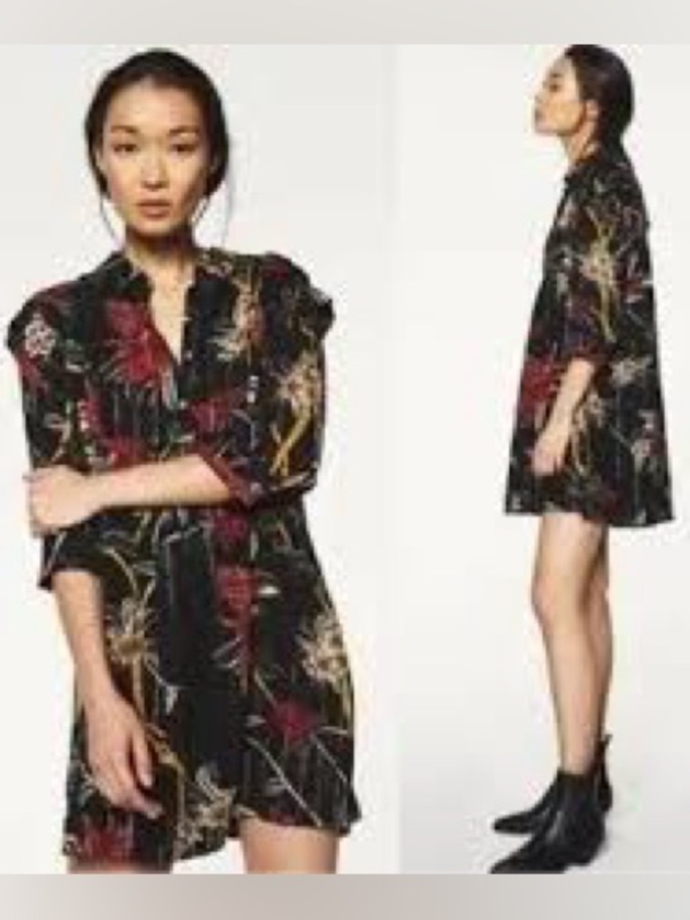 Ba&sh Paprika Floral Shirt dress with suble metallic stripes